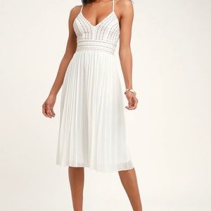 LULUS White Embroidered Midi Dress M